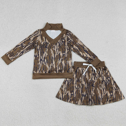 Baby Girls Clothes Olive Camo Long Sleeve Top Skirts Shorts Hunting Clothes Sets GLD1478 12.27