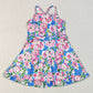 Baby Girls Dress Blue Strap Colorful Floral Yoga Ruffle Knee Length Dresses GSD2284 7.8