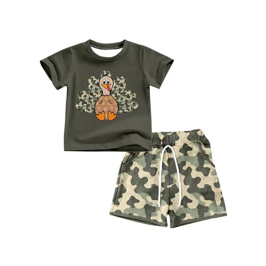 Preorder(moq 5) Baby Boys Thanksgiving Turky camo Top Shorts Outfits Sets 8.14