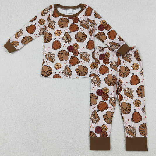 Baby Girls Pajamas Pie Turkey Pumpkins Pant Thanksgiving Pajamas Sets GLP2884 10.13