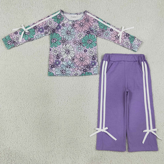 Baby Girls Clothes Ghost Pumpkins Flowers Top Pockets Bows Pant Halloween Clothes Sets GLP3353