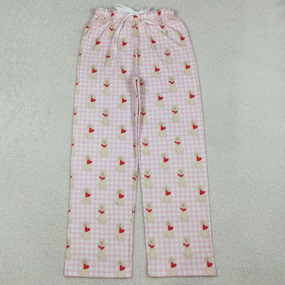 Adult Women Pants Pink Checked Dogs Hearts Valentine Pants Bottom P0849 10.14