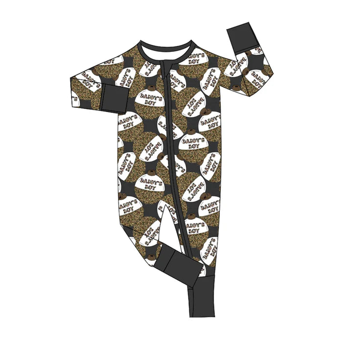 Preorder (moq 5)Baby Boys Long Sleeves Daddy's Boy Western Camo Zipper Rompers 5.16