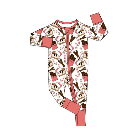 Preorder moq 5 Baby Infant Girls Pink Long Sleeves Hats Candy Cane Pie Plaid Zipper Romper 7.15