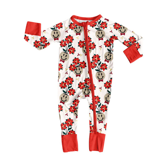 Preorder(moq 5)Baby Girls Red Flowers Smiles Plaid Zipper Pant Rompers 7.26