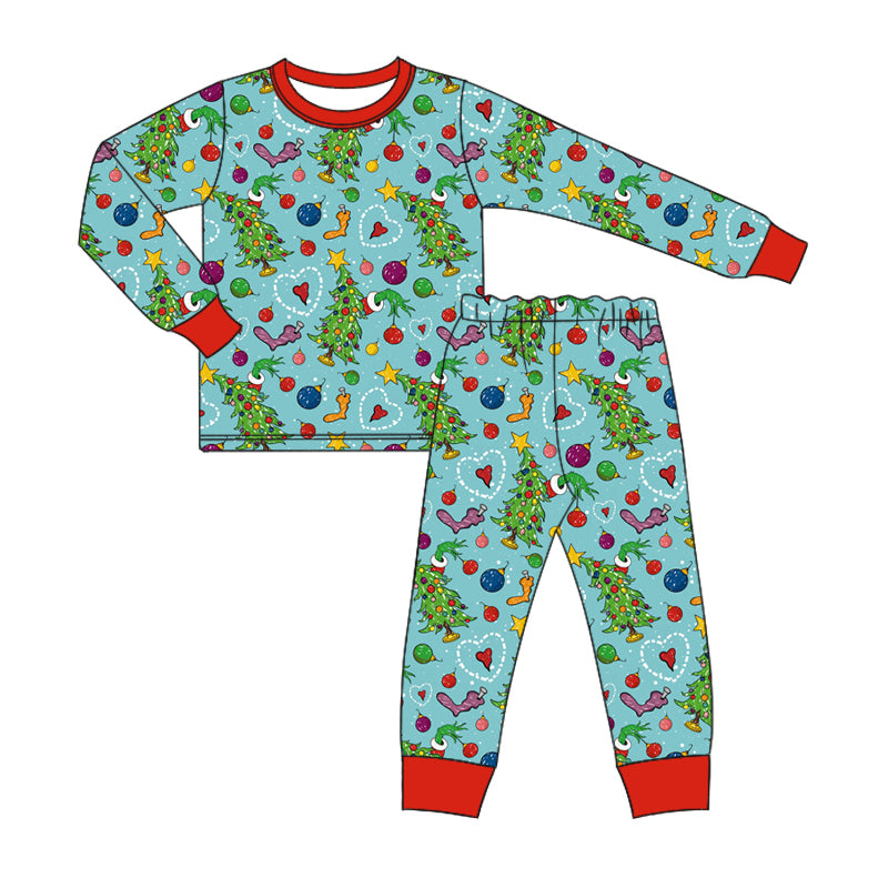 Boutique Baby Boys Pajamas Christmas Tree Cartoon Sleepwear Sets Preorder Moq 5