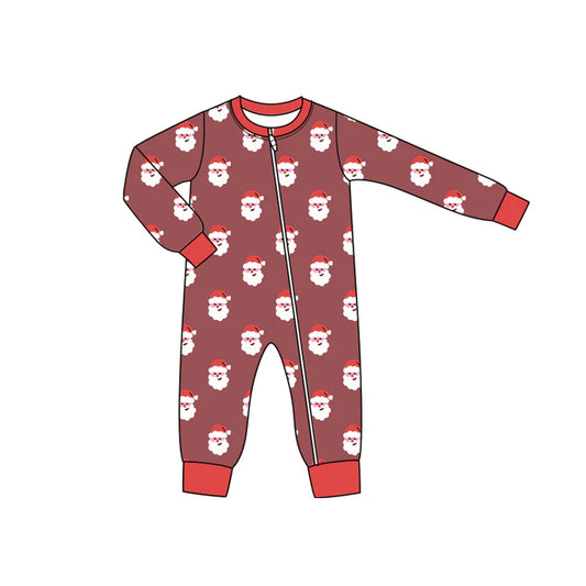 Preorder moq 5 Baby Infant Boys Red Long Sleeves Santa Plaid Zipper Romper 7.15
