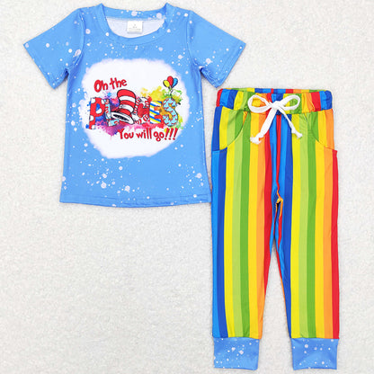 Baby Boys Clothes Cartoon Print Kids Sibling Clothing Girls Bell Pants Sets BSPO0176