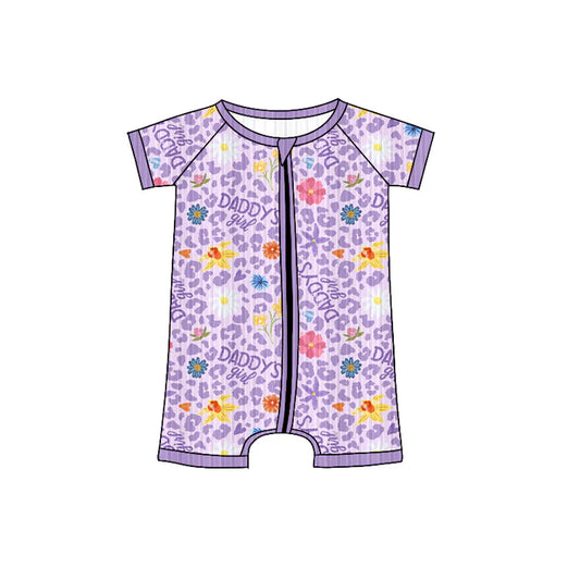 Preorder (moq 5)Baby Girls Long Sleeves Lavender Short Sleeves Daddy's Girls Flowers Zipper Romper 7.3