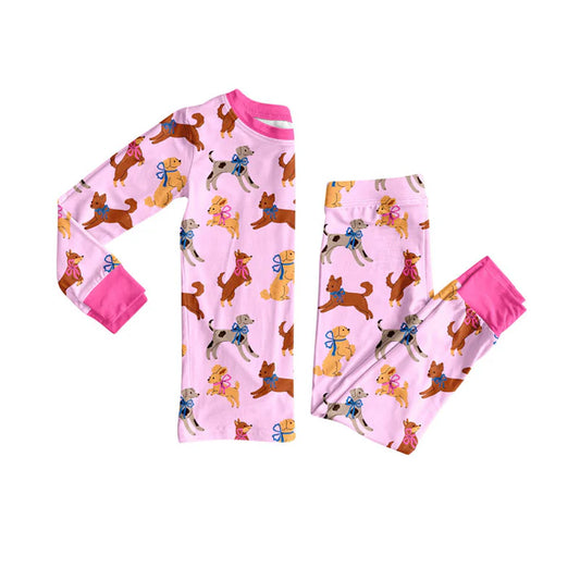 Preorder (moq 8)Baby Girls Bows Dogs Top Pants Valentine Pajamas Sets 9.19