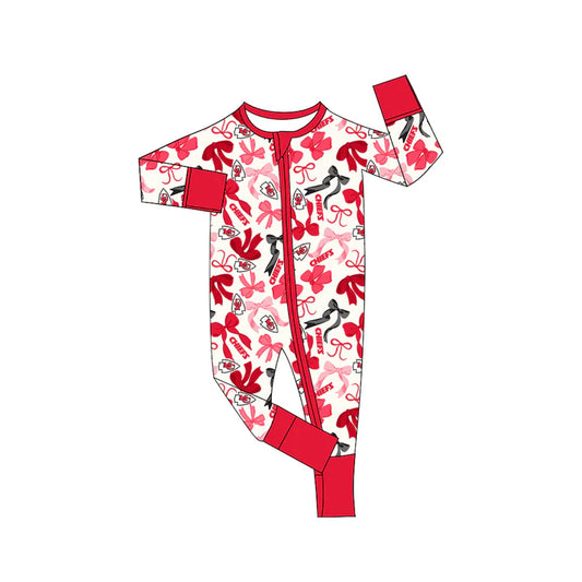 Preorder(moq 5)long sleeves K C bows baby team zip romper 8.27