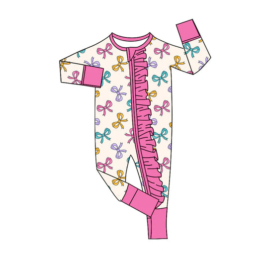 Preorder(moq 5)Baby Infant Girls Colorful Bows Plaid Ruffle Zipper Rompers 8.4