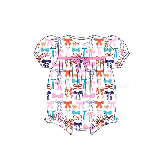 Preorder (moq 5)Baby Girls Short Ruffle Sleeves Colorful Bows Rompers 5.23
