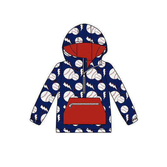 Preorder (moq 8)Baby Boys Baseballs Lights Pocket Zipper Team Hoodies Top 9.6