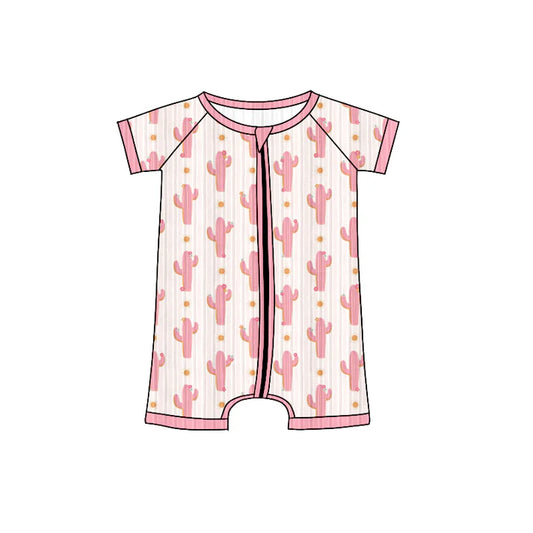 Preorder (moq 5)Baby Girls Short Sleeves Pink Santa Polka Dots Zipper Shorts Rompers 6.4