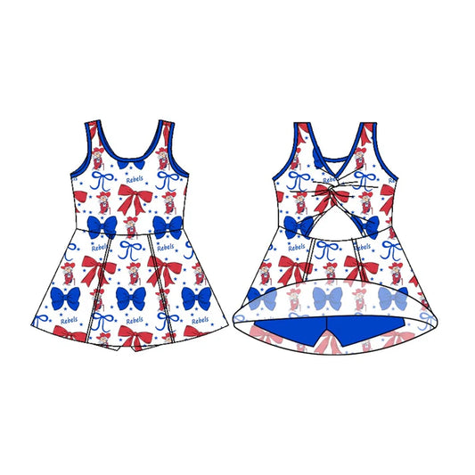 Preorder (moq 5)Baby Girls Sleeveless Rebels Bows Shorts Team Knee Length Dresses 7.2