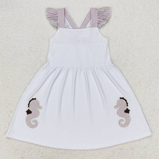 Baby Girls Dress Flutter Sleeve Sea Horse Ruffle Knee Length Dresses GSD1111