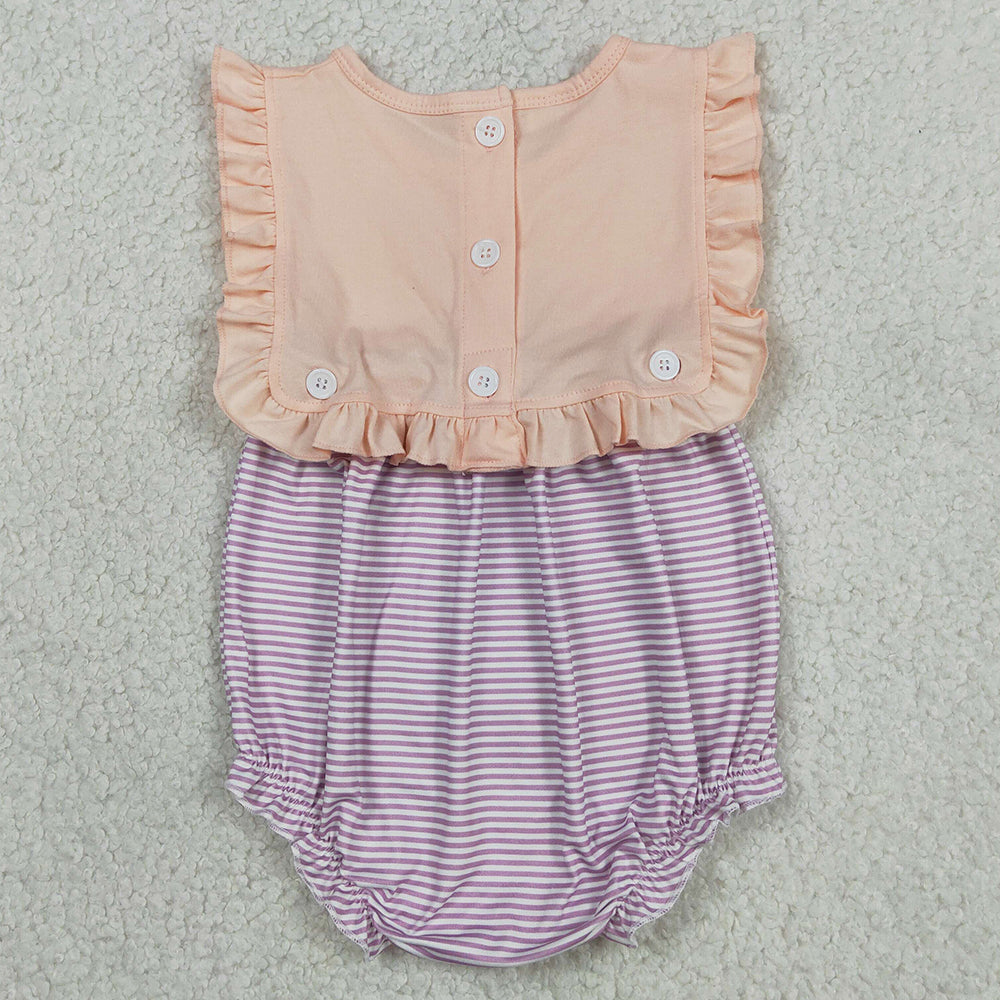 Baby Girls Rompers Sleeveless Lavender Stripe Back Button Two Pieces Ruffle Rompers SR3941