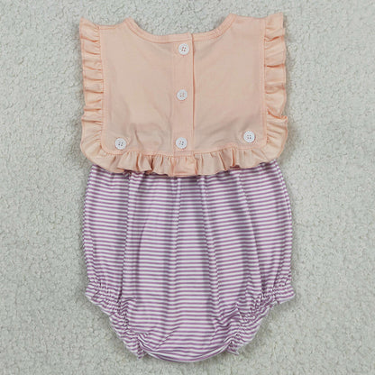 Baby Girls Rompers Sleeveless Lavender Stripe Back Button Two Pieces Ruffle Rompers SR3941