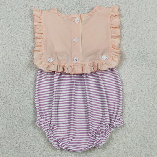 Baby Girls Rompers Sleeveless Lavender Stripe Back Button Two Pieces Ruffle Rompers SR3941