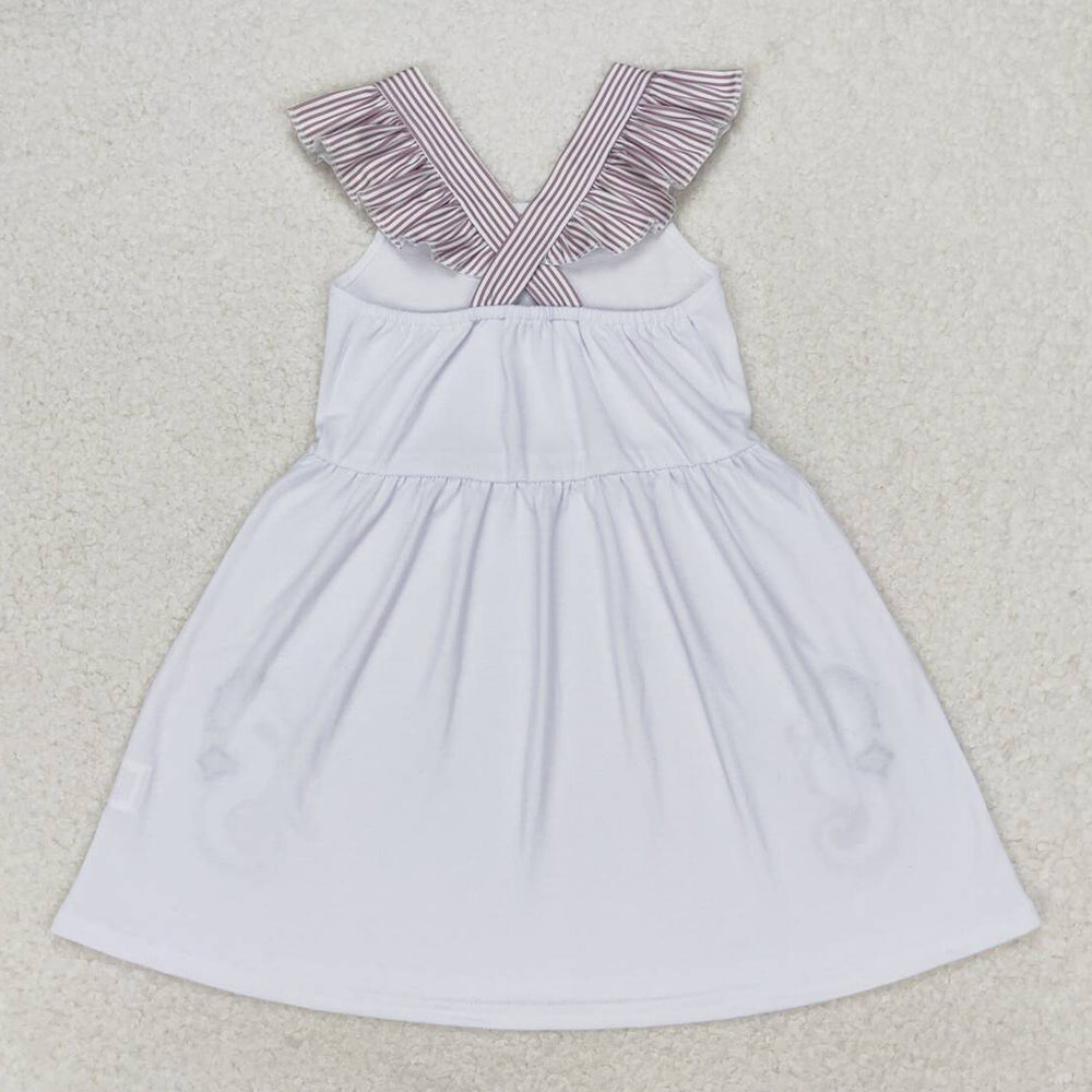 Baby Girls Dress Flutter Sleeve Sea Horse Ruffle Knee Length Dresses GSD1111