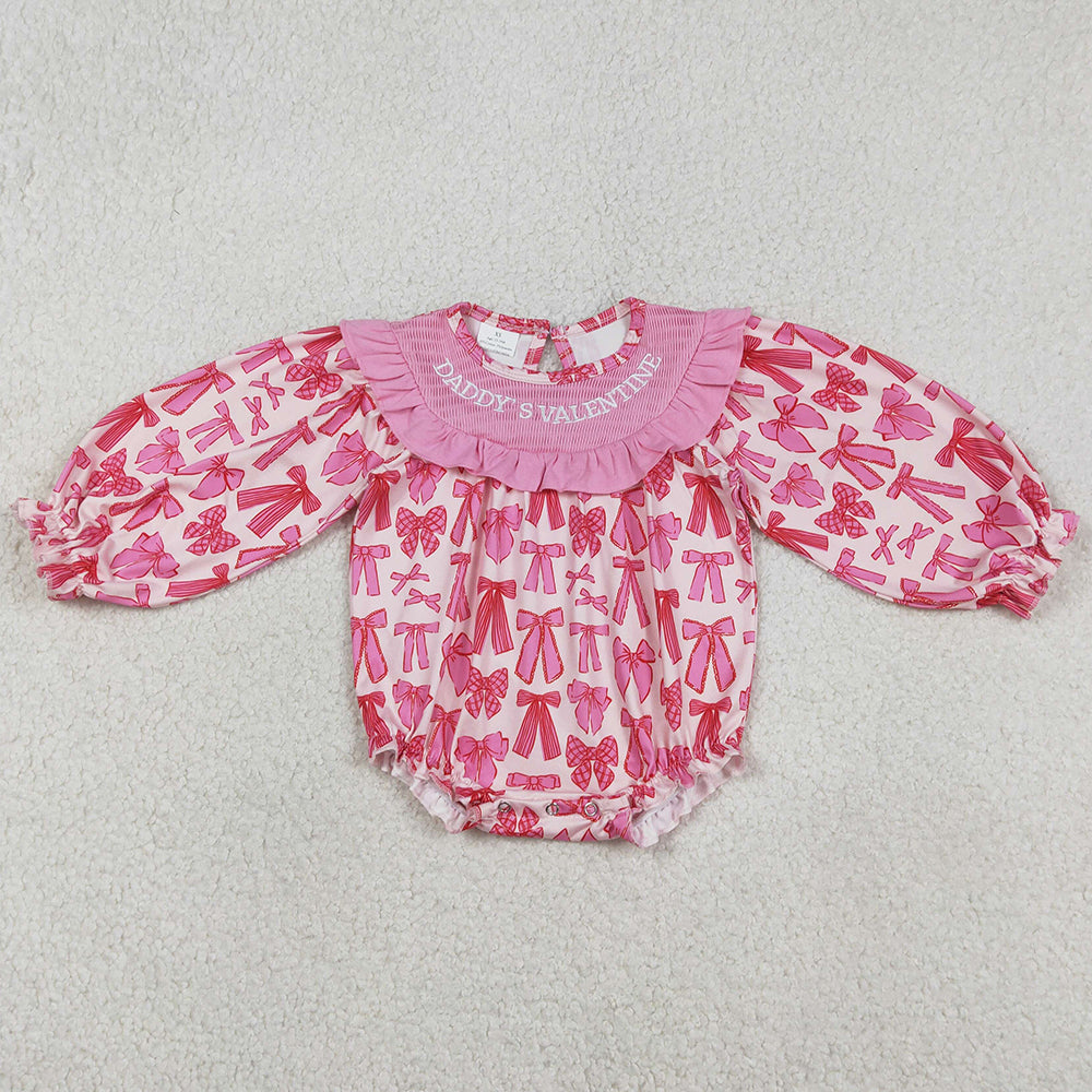 Baby Girls Rompers Embroidery Daddy's Valentine Long Sleeve Bows Ruffle Rompers LR2842 12.31