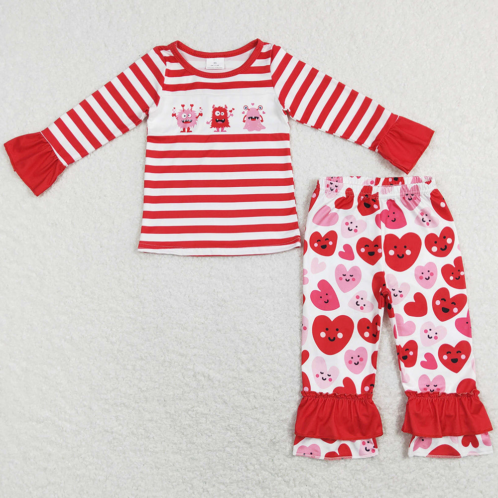 Cute Baby Girls Clothes Valentine`s Cartoon Kids Girls Boutique Outfits GLP1122