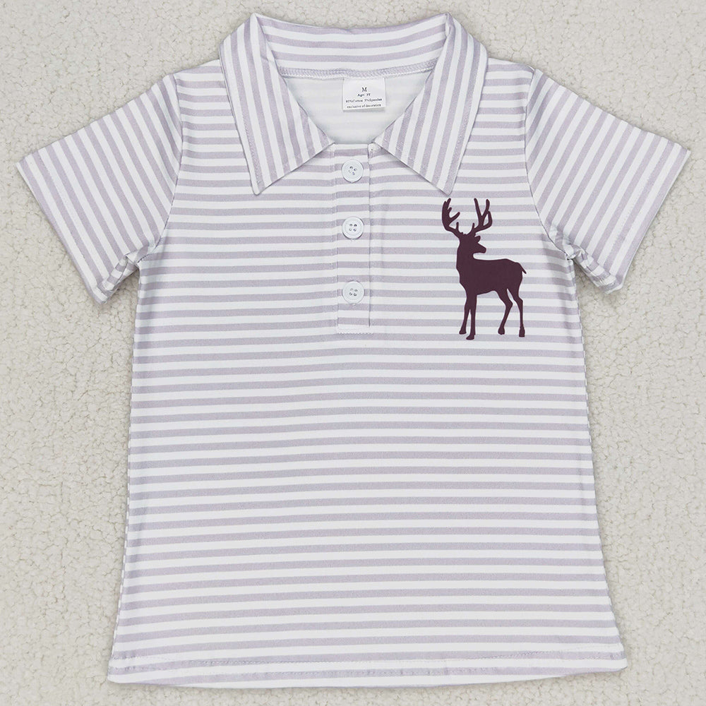 Boutique Kids Boys Clothes Tops Deer Stripes Short Sleeve Pullover Tee Shirts BT0337