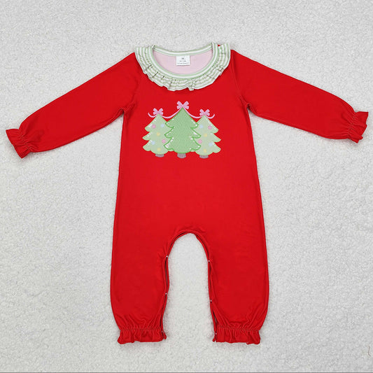 Baby Infant Girls Rompers Red Christmas Trees Long Sleeve Rompers LR1560