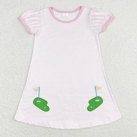 Baby Girls Dress Golf Pink Stripes Short Sleeve Knee Length Dresses GSD0829