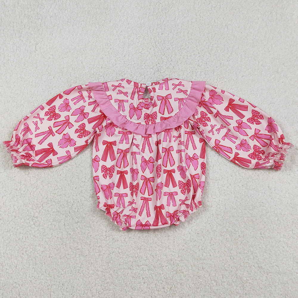 Baby Girls Rompers Embroidery Daddy's Valentine Long Sleeve Bows Ruffle Rompers LR2842 12.31