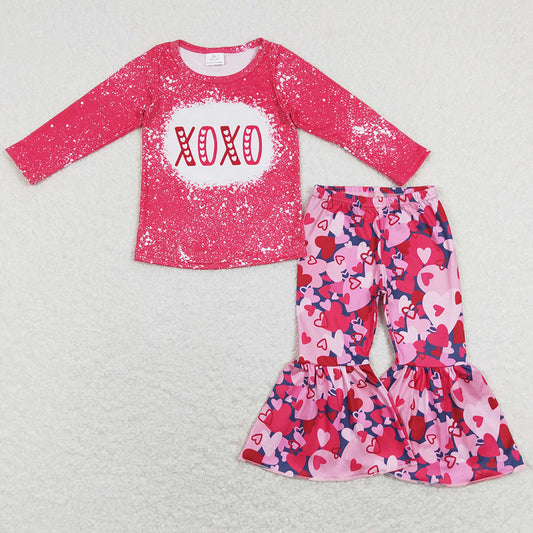 Boutique Baby Girls Clothes Sets Valentine`s Love Girls Bell Bottom Outfits GLP1131