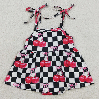 Baby Girls Rompers Strap Black Checked Cherry Ruffle Tunic Rompers SR3854