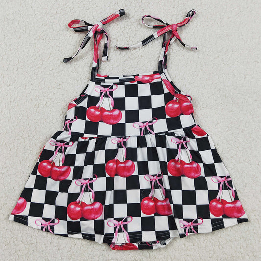Baby Girls Rompers Strap Black Checked Cherry Ruffle Tunic Rompers SR3854