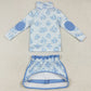 Baby Girls Clothes Long Sleeves Blue Flowers Plaid Zipper Top Skorts Yoga Sets GLD1097 7.7