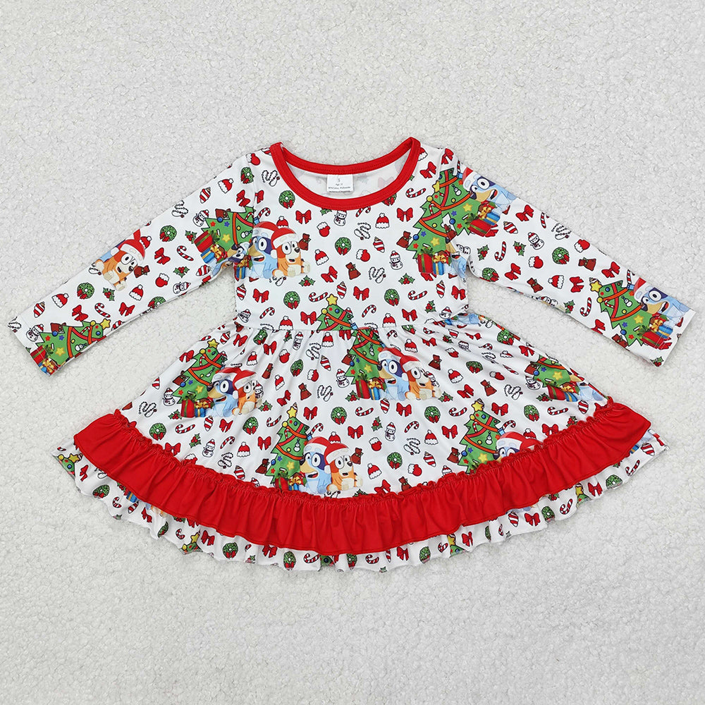 Baby Girls Dress Christmas Dogs Tree Red Knee Length Dresses GLD0792