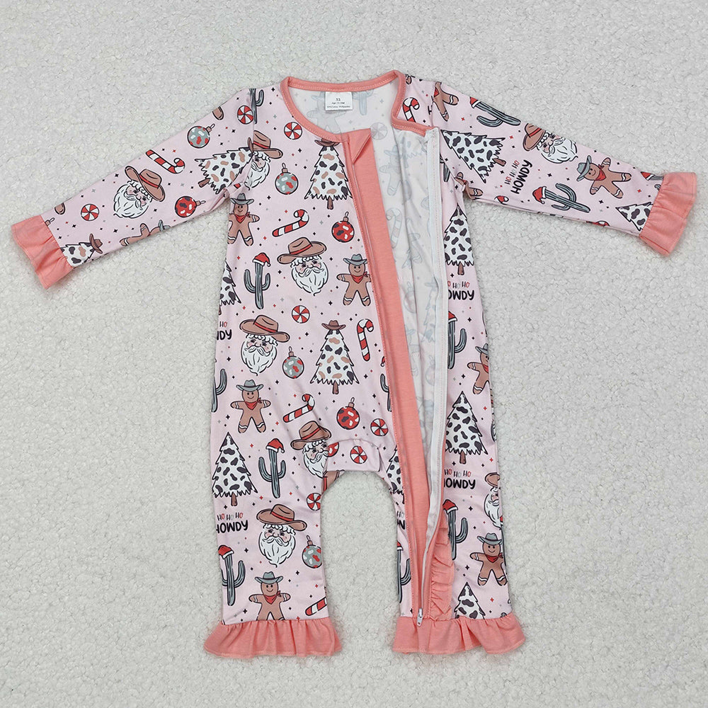 Baby Infant Girls Rompers Christmas Howdy Western Zip Rompers LR1675