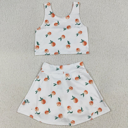 Baby Girls Clothes Summer White Peach Top Skirts Active Wear Clothes Sets GSD2738 7.7
