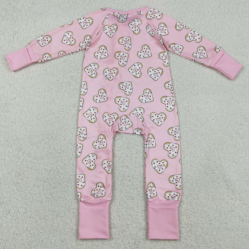Baby Girls Rompers Donuts Hearts Valentines Two Way Zip Convertible Rompers LR2960 12.31