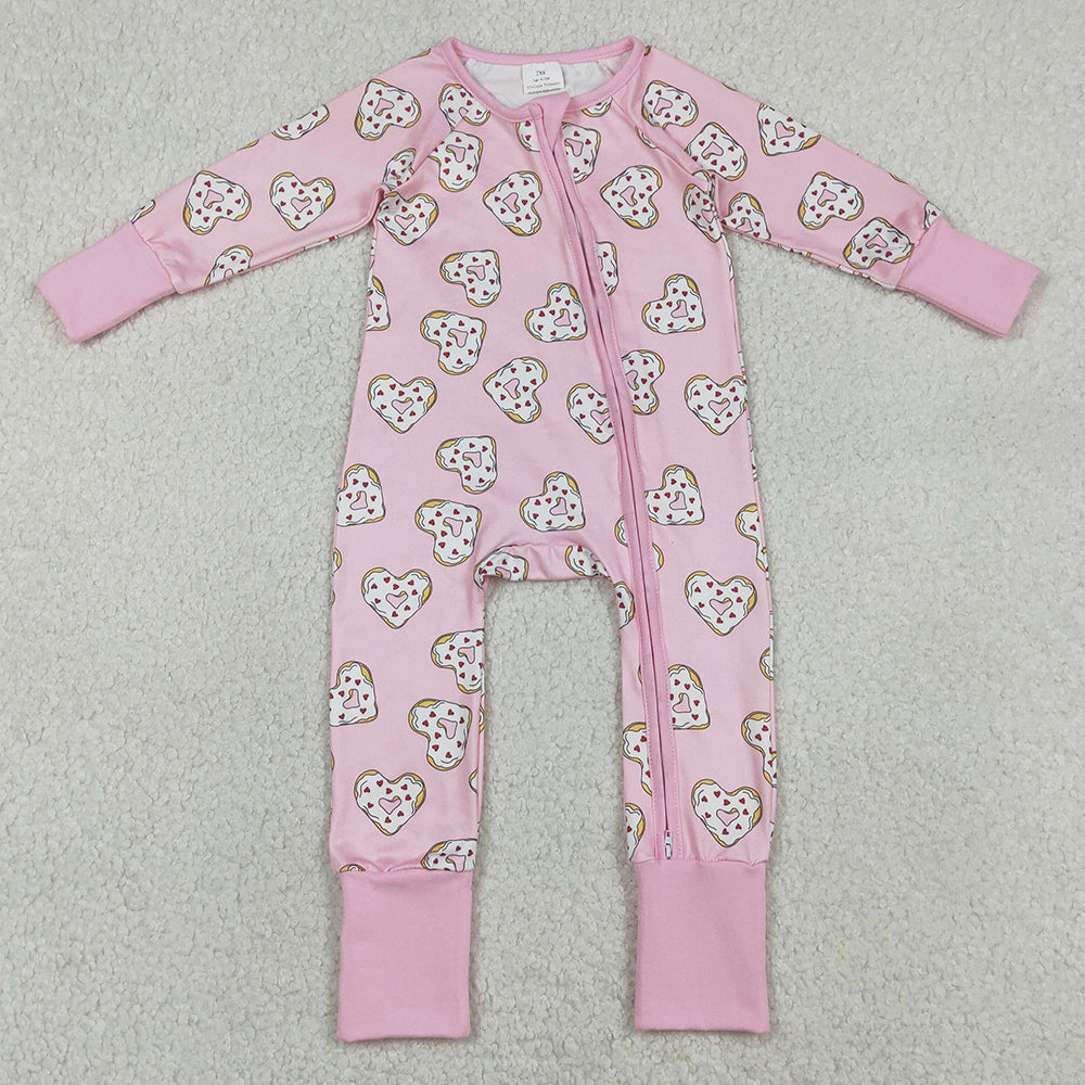 Baby Girls Rompers Donuts Hearts Valentines Two Way Zip Convertible Rompers LR2960 12.31