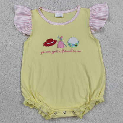 Baby Girls Rompers Embroidery Hats Dress Got a Friend Flutter Sleeve Cartoon Ruffle Rompers SR4106 SR4105