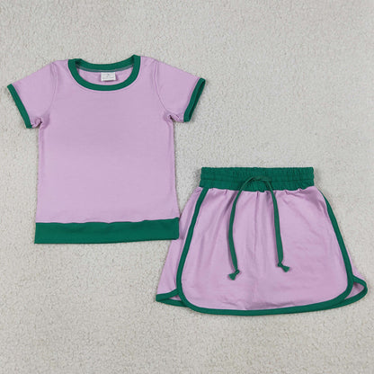 Baby Girls Clothes Pink Short Sleeve Top Skirt Shorts Cotton Clothes Sets GSD3672