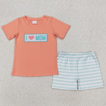 Baby Girls Clothes I LOVE MOM Embroidery Floral Tunic Tops Ruffle Shorts Sets GSSO2408 BSSO1435