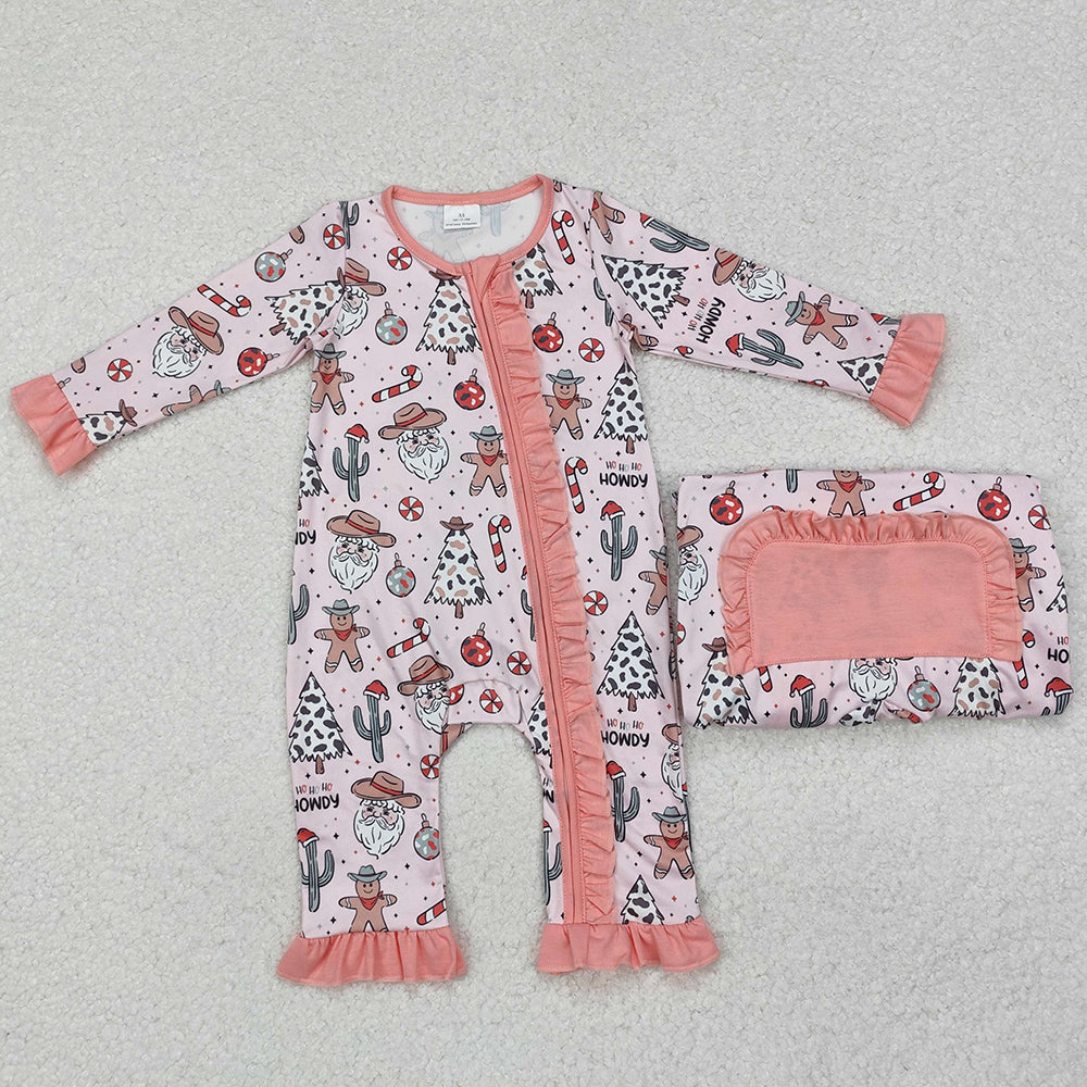 Baby Infant Girls Rompers Christmas Howdy Western Zip Rompers LR1675