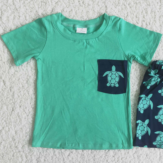 Summer Boy Boutique Clothes Kids Outfits Turtle Cute Baby Boys Clothes Sets C9-4