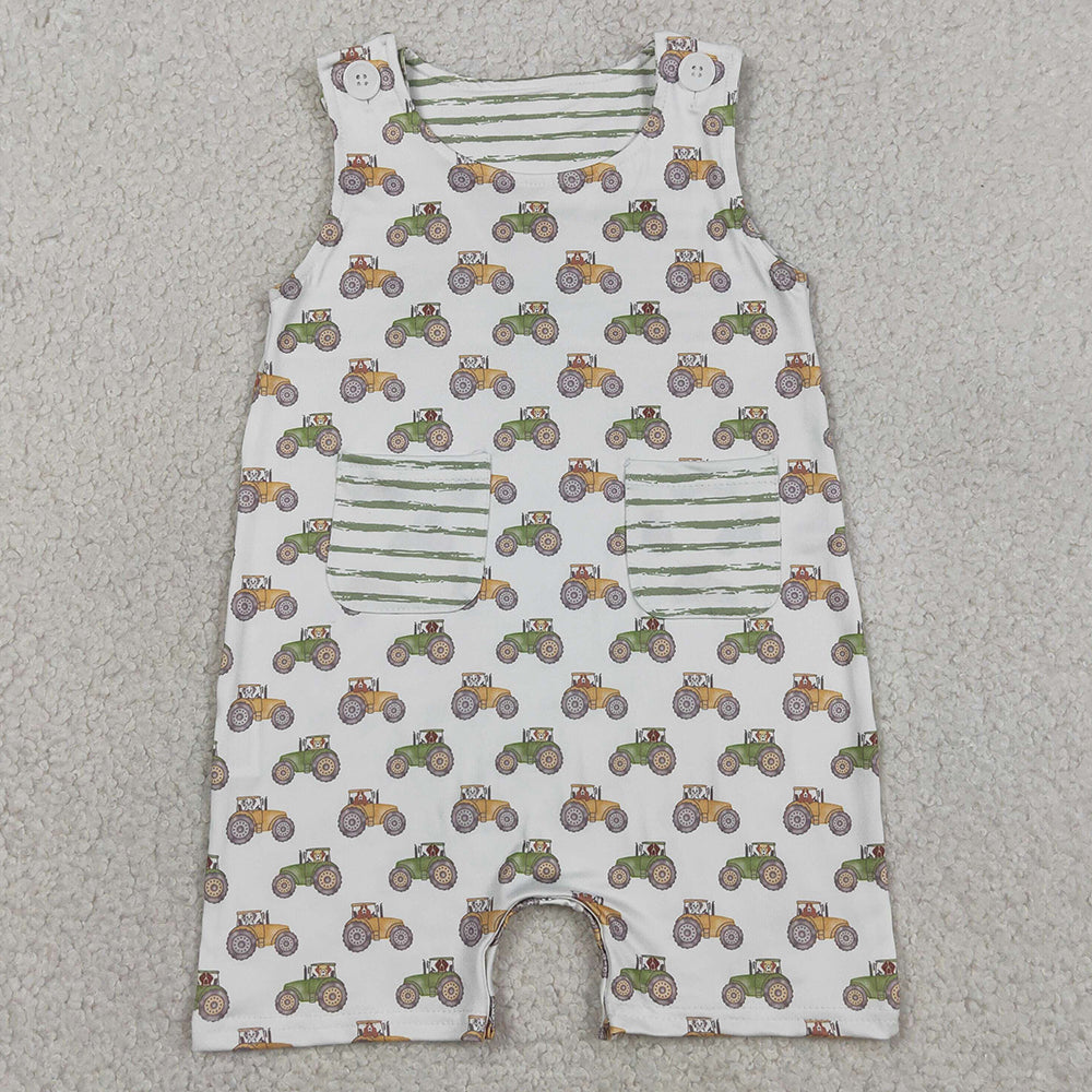 Baby Boys Rompers Sleeveless Tractors Pockets Farm Rompers SR1586