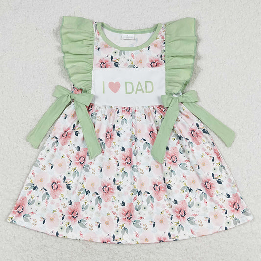 Baby Girls Dress I Love Dad Green Flowers Bows Knee Length Dresses GSD1182