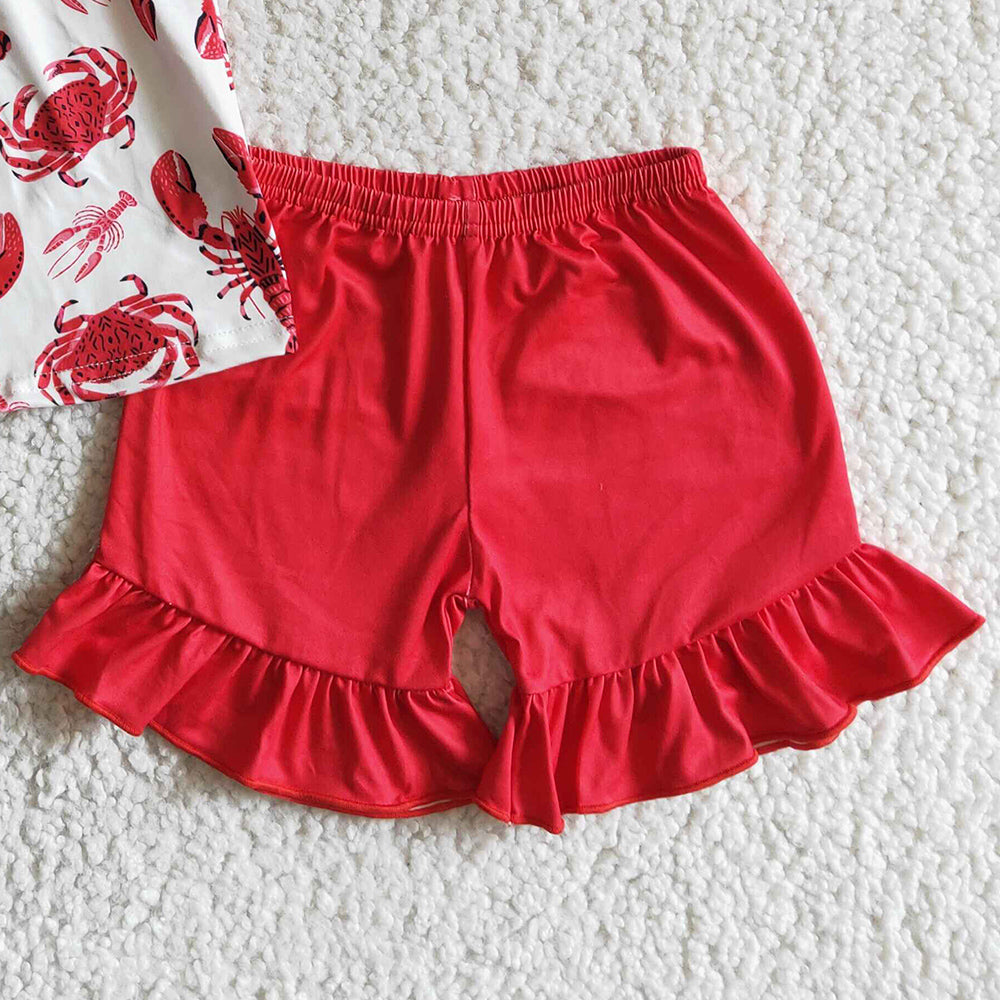Fashion Baby Girls Clothes Crawfish Kids Clothes Girls Flutter Sleeve Tunic Ruffle Shorts Set C0-27 5.8