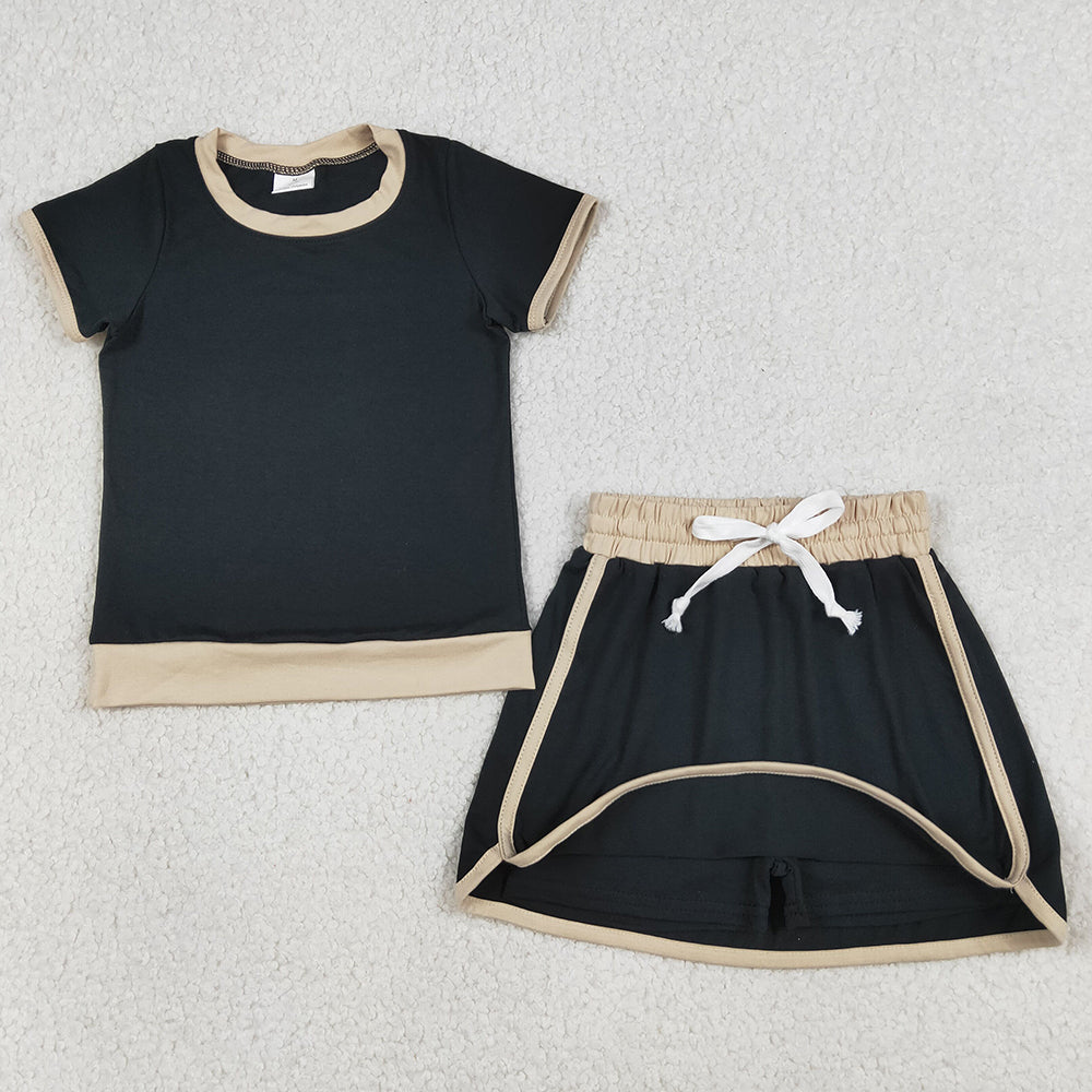 Baby Girls Clothes Short Sleeve Black Top Skirt Shorts Cotton Clothes Sets GSD3923