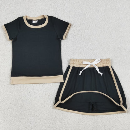 Baby Girls Clothes Short Sleeve Black Top Skirt Shorts Cotton Clothes Sets GSD3923